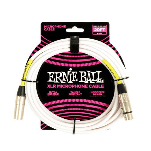 Genuine Ernie Ball 6389 Microphone Cable, 20ft, Male/Female XLR, 6.1m, White
