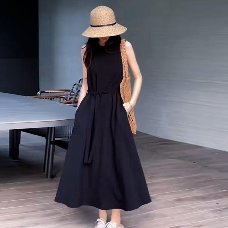 2026 Casual vacation Lazy wind long dress women's summer French Hepburn style back sleeveless vest dress women's clothing