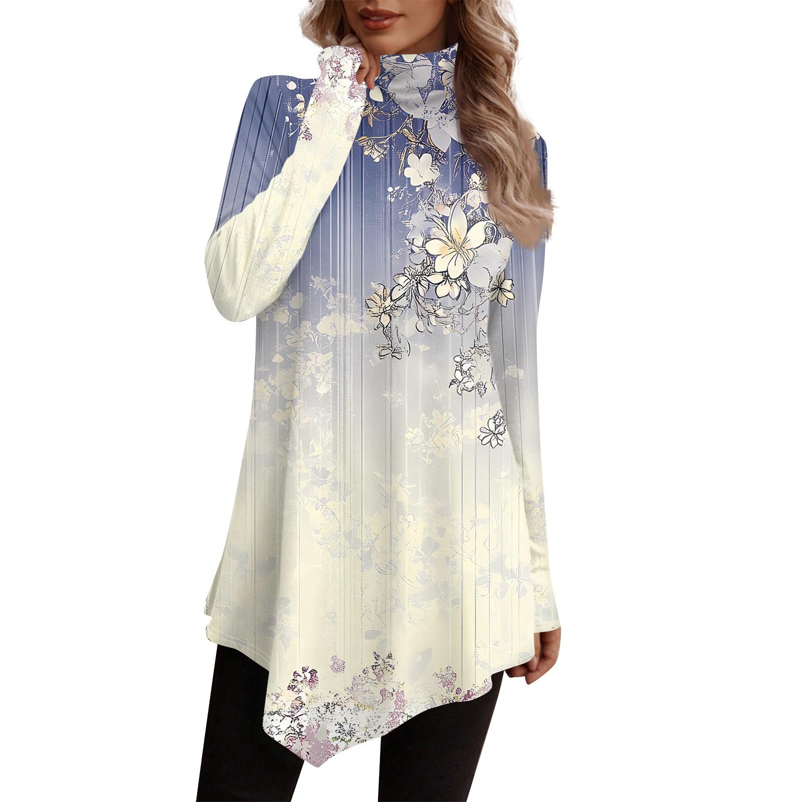 

Повседневная модная рубашка с принтом, топы с высоким воротом и нерегулярным подолом, пуловеры с длинными рукавами XXXL