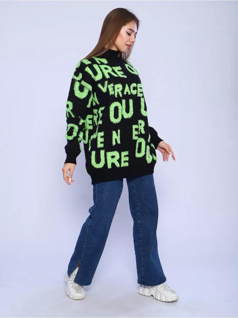 2025 Autumn/Winter European & American Chenille 3D Letter Embroidered Sweater: New Loose Jacquard Knit Top