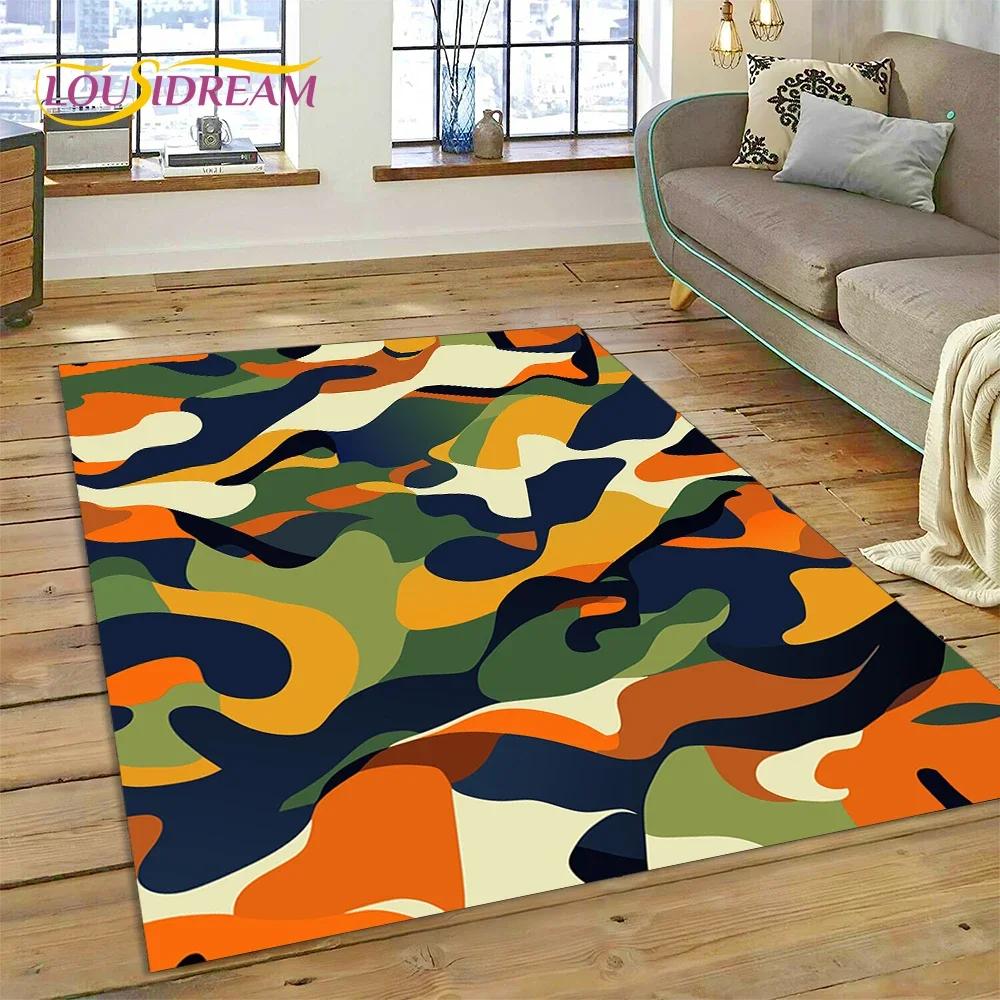3D bunter Tarnmuster grüner Camouflage 2025 Stil Teppich für Wohnzimmer Schlafzimmer Zuhause Sofa Dekoration Bereichsteppich rutschfeste Bodenmatte