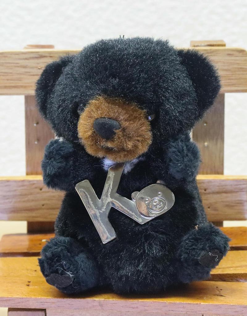 Takeoff Black Bear Plush Strap with Initial Charm [K] - Angel's Mischief Series