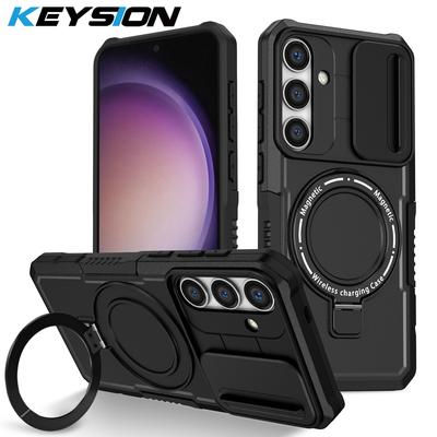 KEYSION Coque antichoc MagSafe pour Samsung Galaxy S24 FE 5G S25 Edge, support magnétique avec anneau coulissant, protection de l'appareil photo
