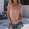 Summer Casual Solid Color Sleeveless Round Neck Small Sexy Zipper Decorated T-shirt Top