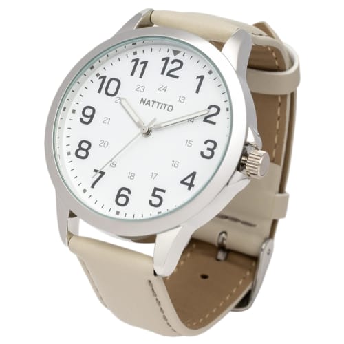 

Fieldwork Women s Analog Watch with Leather Strap, Easy-to-Read Color Stitching, 24-Hour Display, Men s Style, White, ST298-1