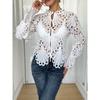 2026 Autumn New Lace Hollow Out Solid Color Top Fashionable Casual Long Sleeve Shirt for Women
