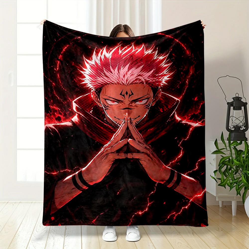 "Red-haired Anime Character with Fiery Aura" Flannel Blanket for Bedroom, Living Room, Sofa, and Nap.