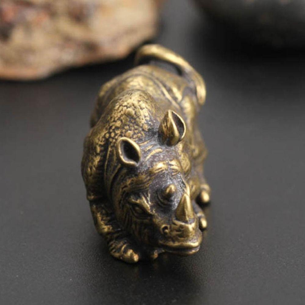 Tea Table Home Decoration Antique Animal Figurines Brass Crafts Rhino Ornaments Desktop Ornaments