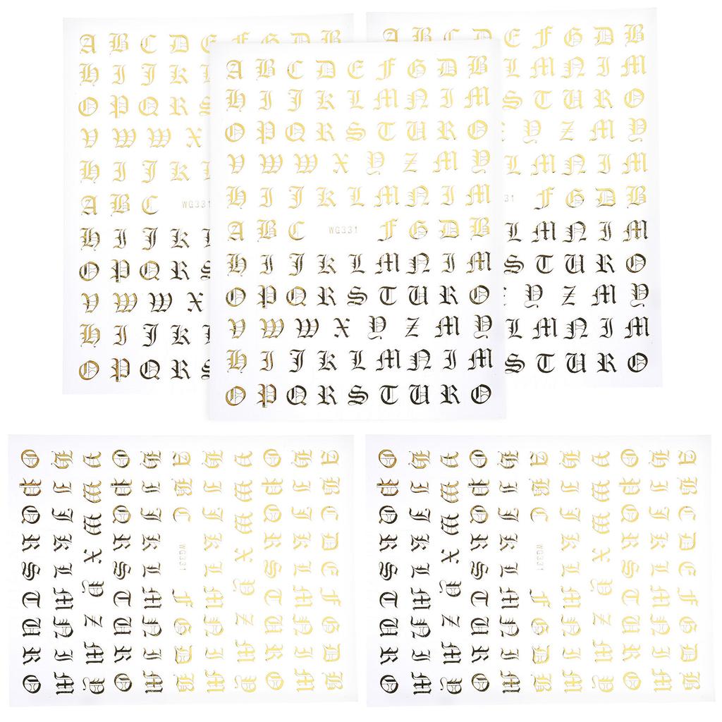 5 Sheets Nail Art Stickers Alphabet Letter Decals for Nails Beginner Friendly DIY Nail Decoration PVC Safe Easy To Use Supplies