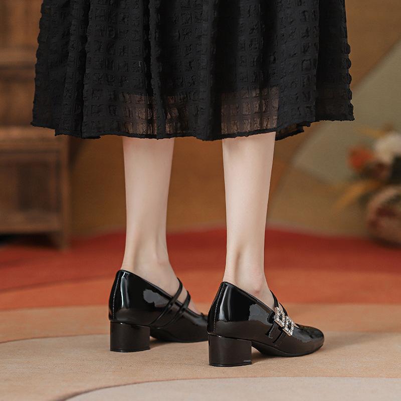 Mary Jane shoes women's new thick heel inner height increase small soft sole thick heel single shoes commuter high heels