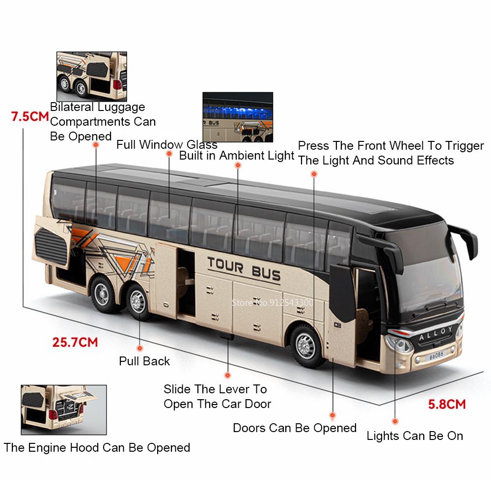 1:30 Business Bus Model Toy Car Metal Die-cast Music Light Doors Opened Long-distance Single-layer Truck Models Holiday Gifts