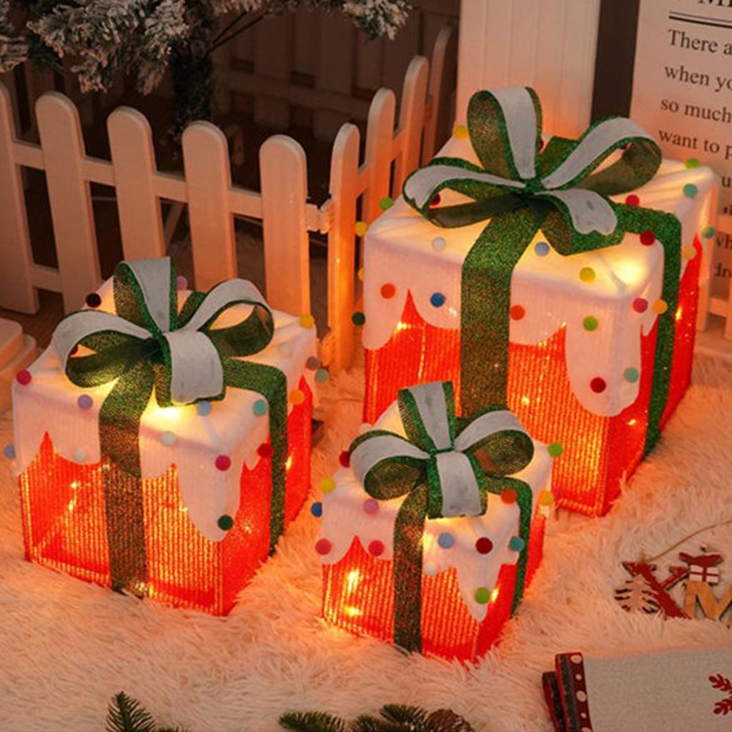 Weihnachtsbeleuchtung, Weihnachtsgeschenkbox, Dreiteiliges Set, Weihnachtsprodukte, Requisiten und Ornamente zur Dekoration für Geburtstagsfeiern.