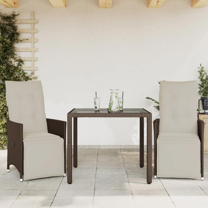 VidaXL Ensemble de bistro de jardin 3 pcs coussins marron poly rotin, ensemble de bistro de jardin, ensemble de balcon, 3276915