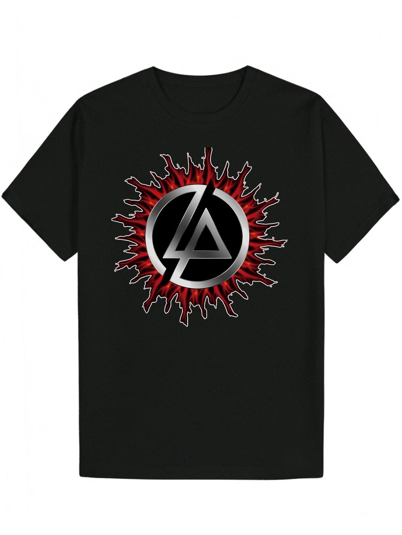 Crew Neck Polyester Graphic T-shirt - Bold A Design with Flames S