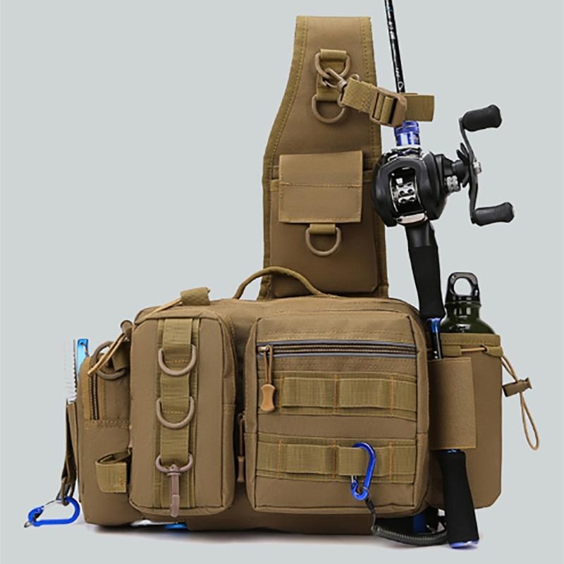 Fanny Pack for Men Fishing Tackle Backpack Shoulder Pack with Rod Holder Splashproof Storage Bag Fly Fishing Backpack