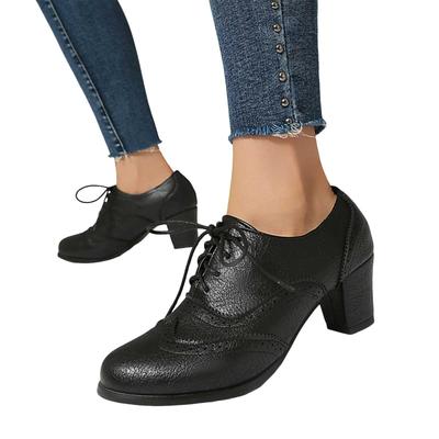 British Style Oxford Shoes Women Pumps Pointed Toe Vintage Casual Thick Heel Leather Shoes Woman Lace Up High Heel Shoes