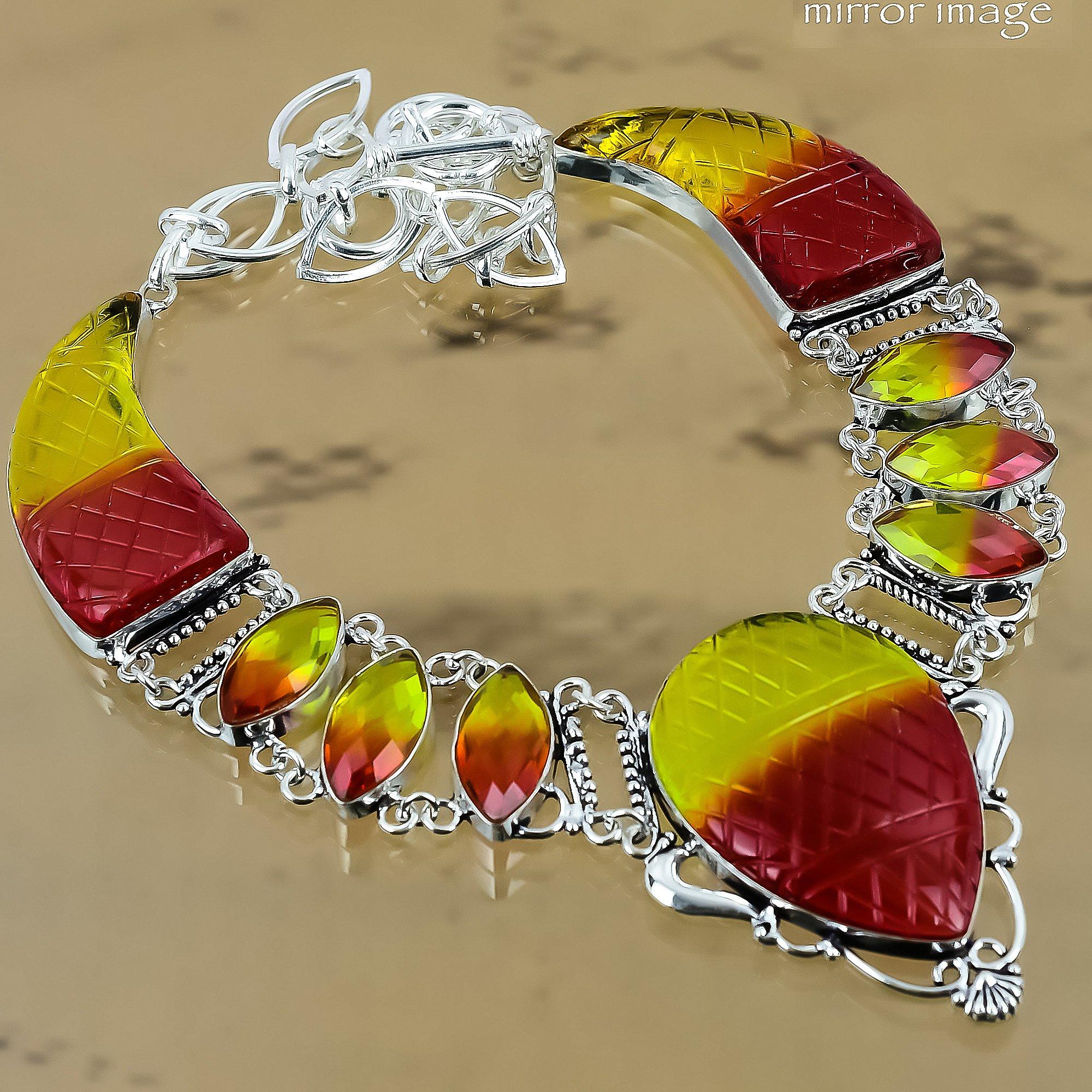 

Natural Carved Bi-Color Tourmaline Chain Adjustable Necklace 925 Silver Adjustable