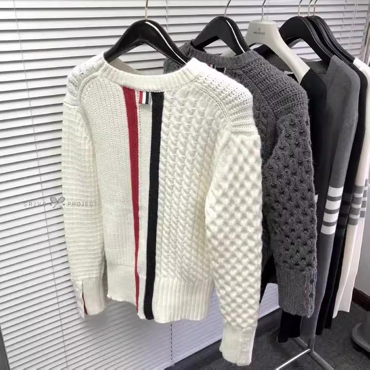 

Korean Style Round Neck Cable Knit Cardigan: Autumn Winter Unisex Striped Sweater Extra Large білий