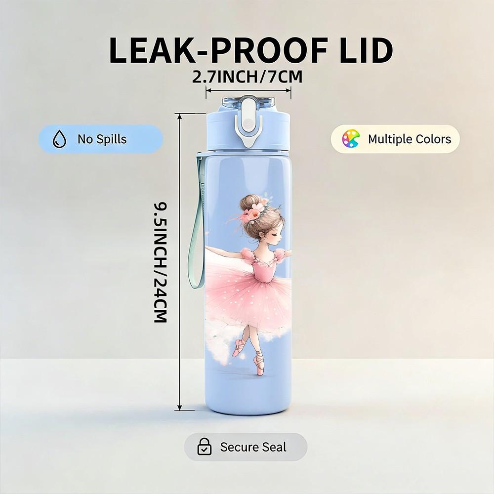1PC Soft Pink Ballerina Dancing Girl Print 750ml Color Plastic Sports Water Bottle Leakproof Flip Straw Lid Suitable for Sports Office Home Use