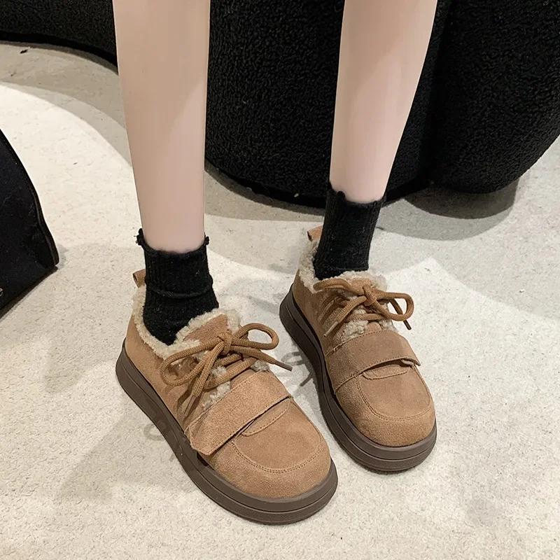 Fashion Retro Platform Plus Warm Shoes for Woman Chunky Work Comfrtable Furry Hot Demi-season Comfortable and Elegant Women's Snow Boots