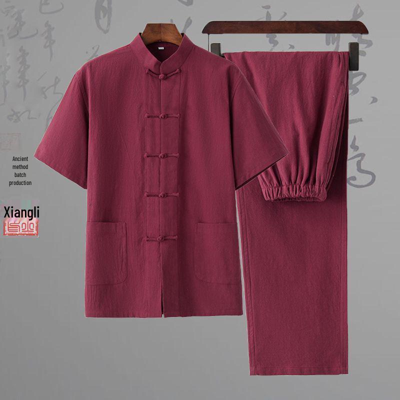 Men's Tang Suit Cotton & Linen Hanfu: Traditional Chinese Costume for Meditation & Tea Ceremonies (Spring-Summer-Fall)
