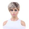 Short Wave Ombre Blonde Wig with Bang for Women Synthetic Natural Hair Wig Dark Roots Heat Resistant Wigs