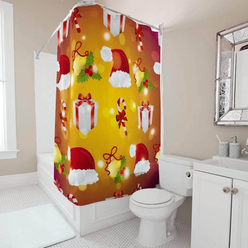 TU Christmas Shower Curtain Festive Holiday Decor Waterproof Fabric Bathroom Set Xmas Pattern Backdrop