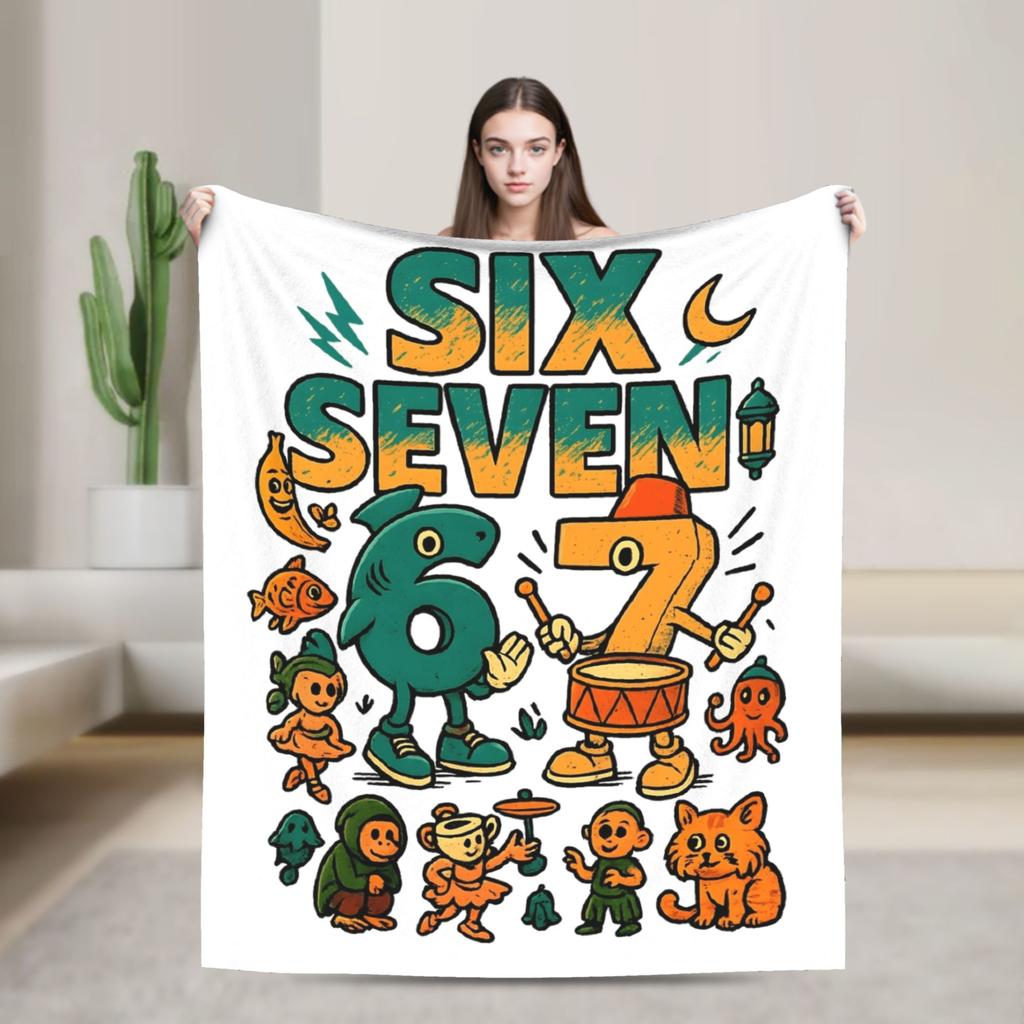 Warm Blanket Travel 67 Six Seven 6 7 Funny Italian Brainrot Gaming Meme Throw Blanket  Flannel Bedspread For Bedroom Bed Cover