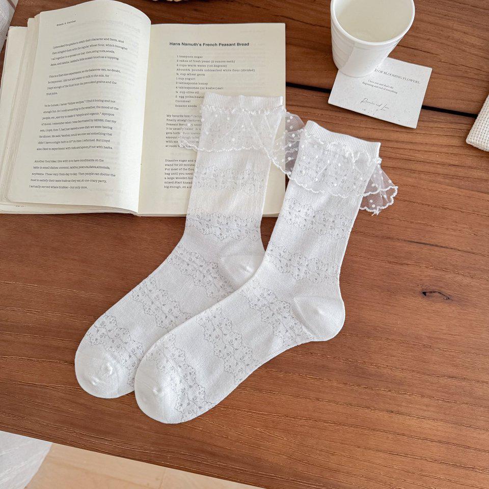 Lolita Lace Mid-Calf Hollow Ballet Socks - Cute JK Princess Style for Spring & Summer One Size