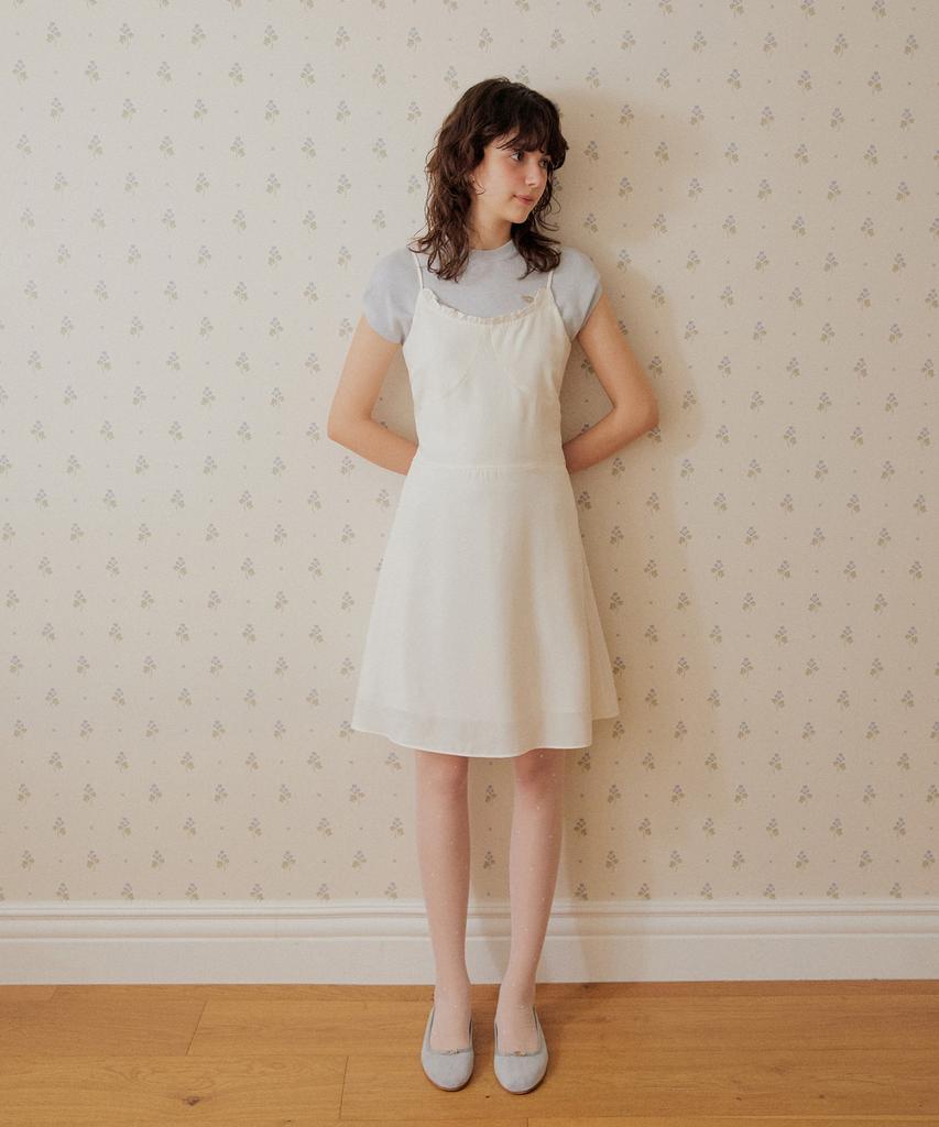 Adowl Jacquard Rope Belt Frill Neck Mini Dress - Ivory