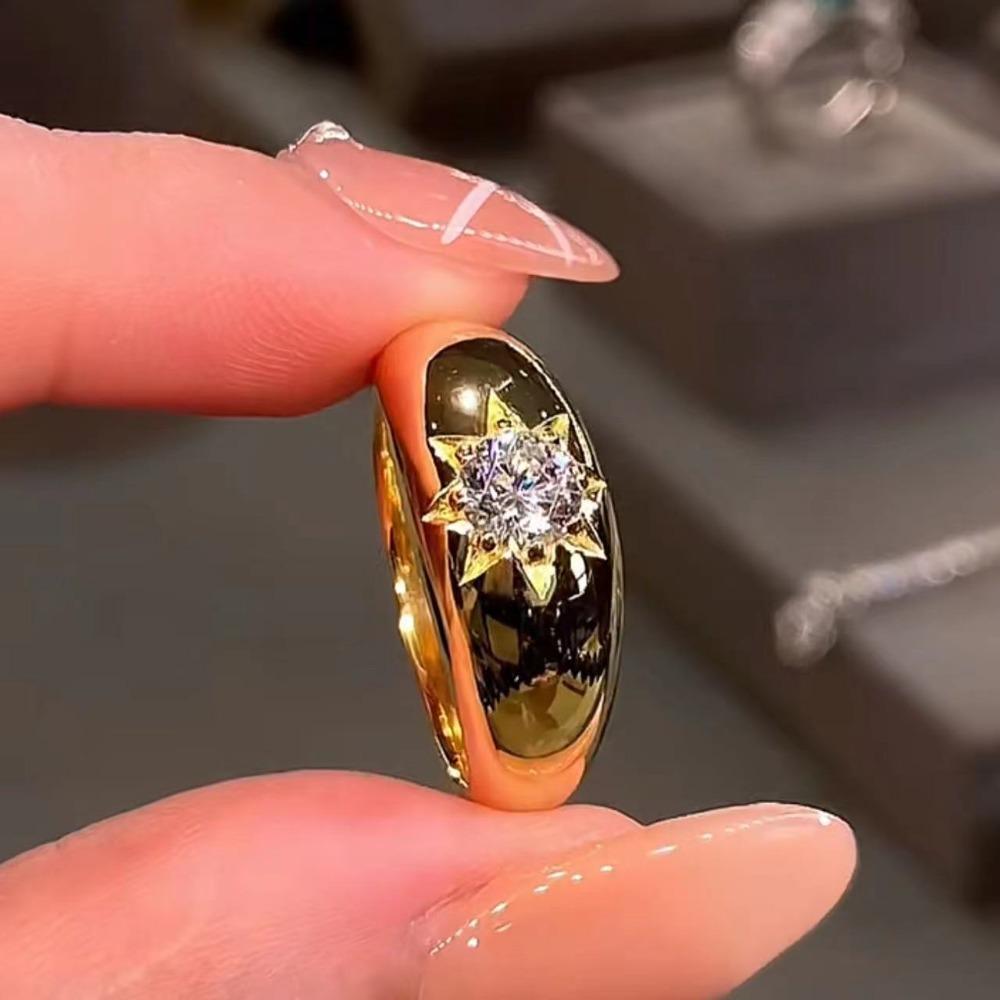 Luxury Octagram Star Ring for Women Fashionable Zircon Sunflower Tail Ring Unique Design Index Finger Jewelry adjustable