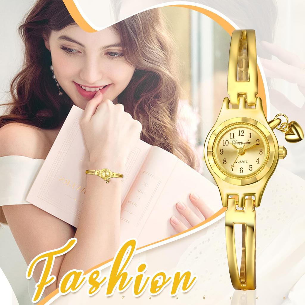 Cute and Stylish Women's Bracelet Watch: Heart Analog Display Waterproof Quartz Fashion Watch In Gold - Perfect Gift for Birthdays, Anniversaries,