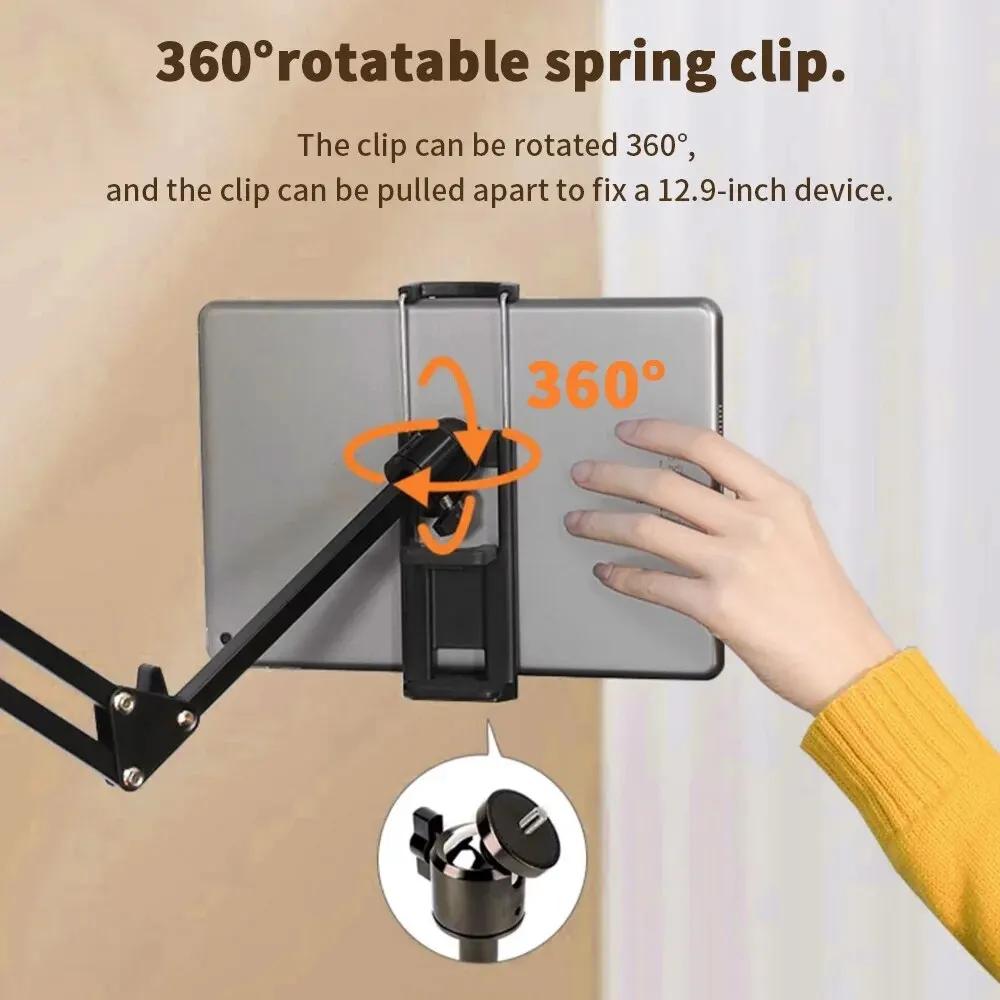 1 stk. Tablet-holder til seng med 90 cm Metalarm 360° Roterende Senge-tabletmonteringsstander Til iPad Stand 4,7~10,2 Tommer Telefon-tabletbeslag