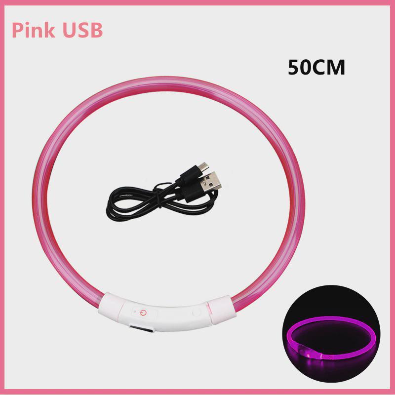 

Световой ошейник для собак Светодиодный ошейник для собак Перезаряжаемый USB Высокая видимость Безопасные фонари для собак для ночных прогулок Светящиеся в темноте ошейники для собак Световые ошейники для собак 1PCS розовый