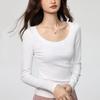 Women's Combed Cotton U-Neck Long-Sleeve Slim-Fit T-Shirt - Autumn Fashion, Versatile Solid Color Top