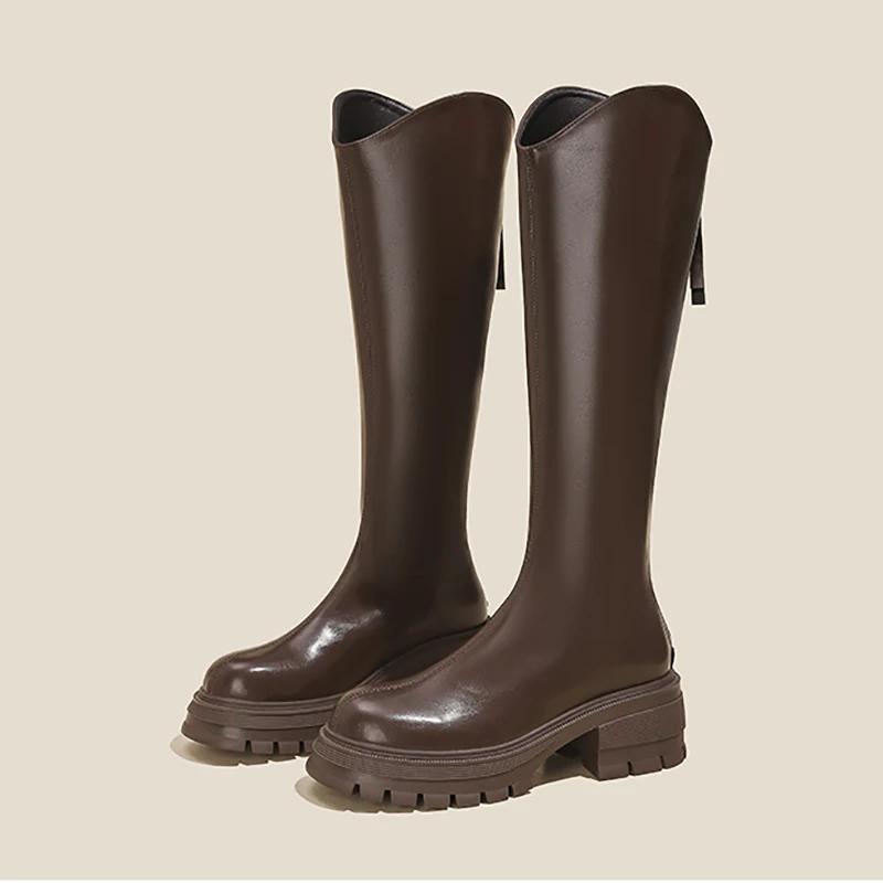 

мода Винтаж Зимние женские сапоги до колена Модные молнии Рыцарь Длинные сапоги Квадратные каблуки Туфли Largas De Mujer 35 коричневый