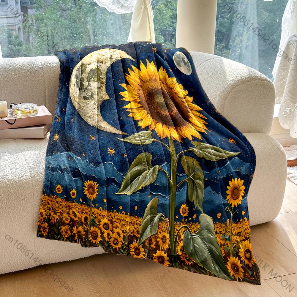 PC Sunflower and moon pattern Blanket Flannel Material Soft Warm for All Seasons Home Outdoor Camping Picnics RV New Arrival