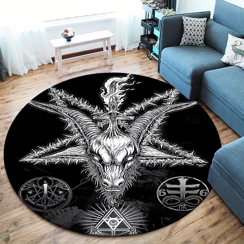 Sheep Skull Round Area Rug,Carpet Rug for Living Room Bedroom Sofa Playroom Decor,Non-slip Floor Mat