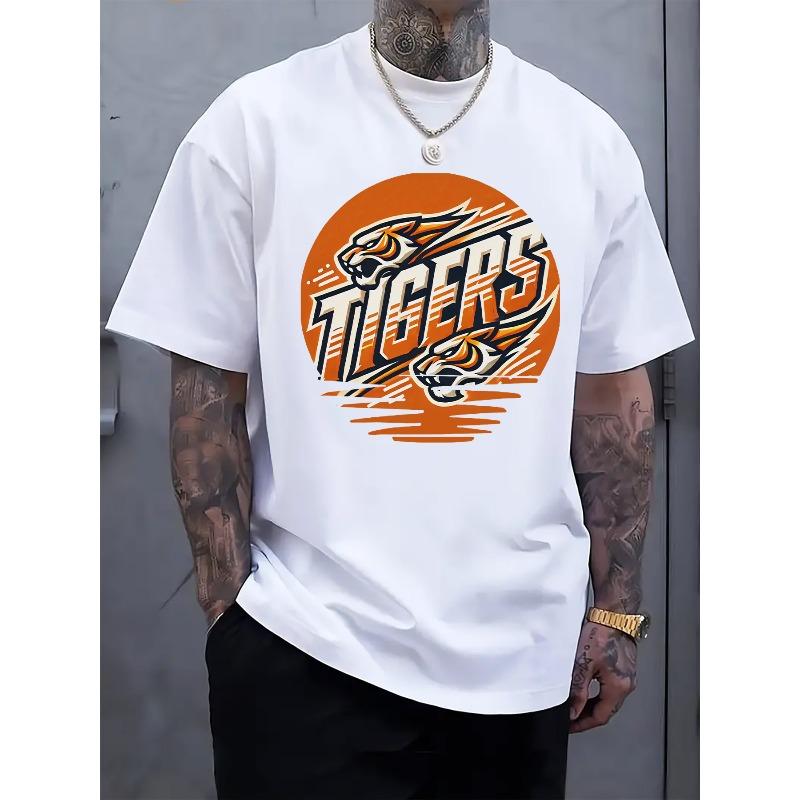 

Men s Black Tiger Pattern Short Sleeve T-Shirt- Bold Orange and White Tiger Design, Regular Fit Casual Summer Top, Sports Style | Sporty Appearance S белый