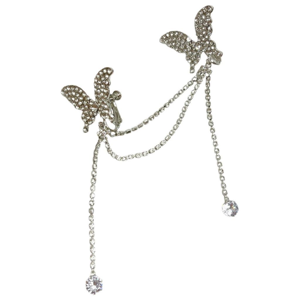 Super fairy exquisite butterfly fringed earbone clip female light luxury temperament niche elegant ear hanging bridal wedding earrings accessories