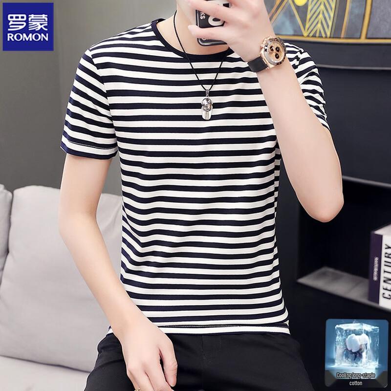 

ROMON Men s Striped Short Sleeve T-Shirt XL
