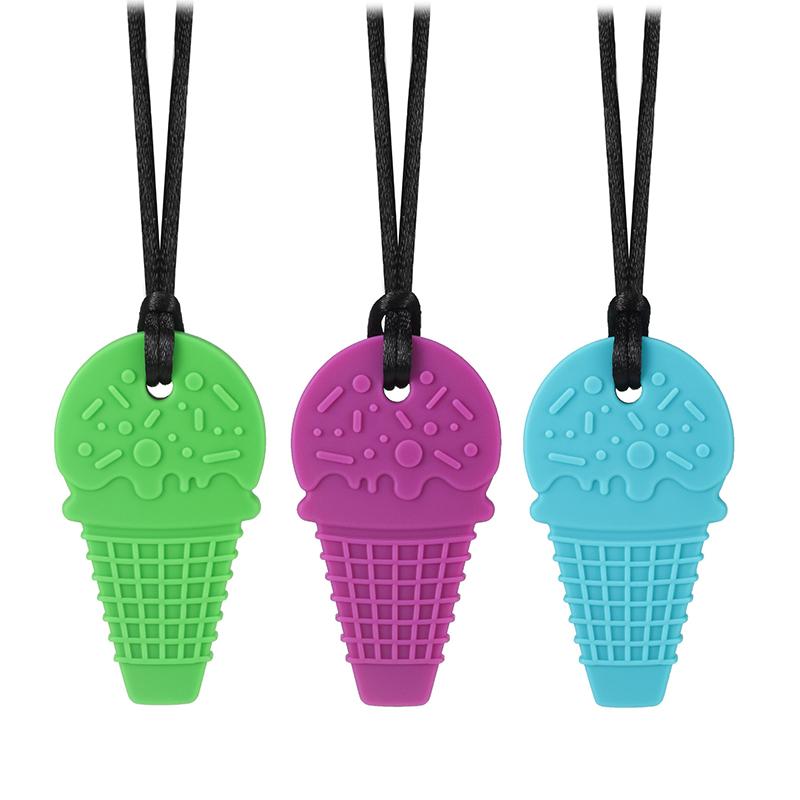 Baby Teether Pizza Ice Cream Shape Sensory Chew Necklace Silicone Teeth Glue For Teething Autism Biting Chewing Baby Care