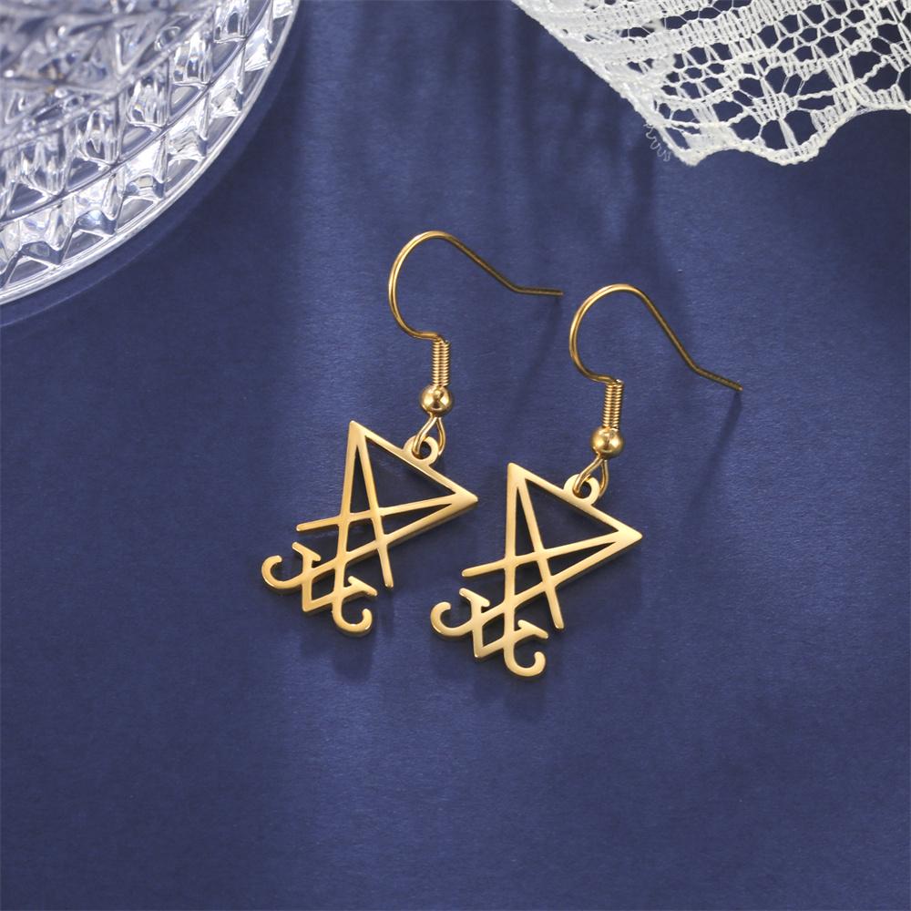  Sigil of Lucifer Drop Earrings for Women Stainless Steel Occult Demon Seal Satan Earrings Vintage Solomon Amulet Jewelry
