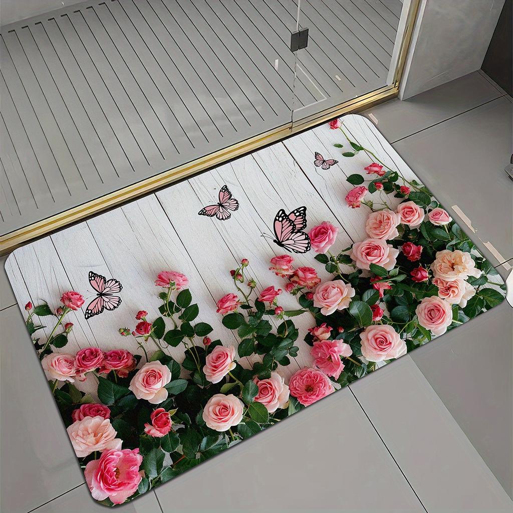 1 יחידה שטיחי מטבח נגד עייפות ורוד פרחוני פרפר עמיד למים מונע החלקה עבה מרופד מחצלת מטבח עמידה במיוחד נוחות מחצלת עמידה למטבח