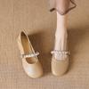 Mary Jane shoes for women round head French line with pearl pumps for women chunky heels