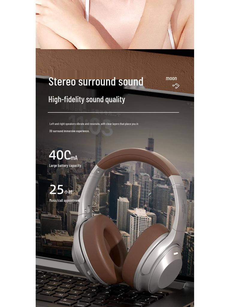 New Wireless Over-Ear Noise-Canceling Sports Headset with Heavy Bass and Extended Battery Life