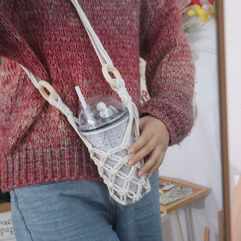 Hand-woven Hanging Bottle Net Bag Hollow Out Coffee Cup Holder Knitting Water Bottle Holder Hiking