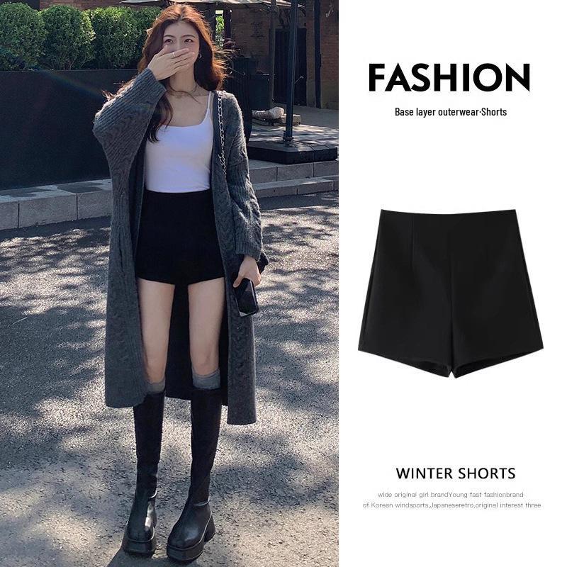 

2024 Women s Black A-line High Waist Elastic Base Layer Shorts - Slim Fit Autumn/Winter Hot Pants 5XL [171-180 lbs]