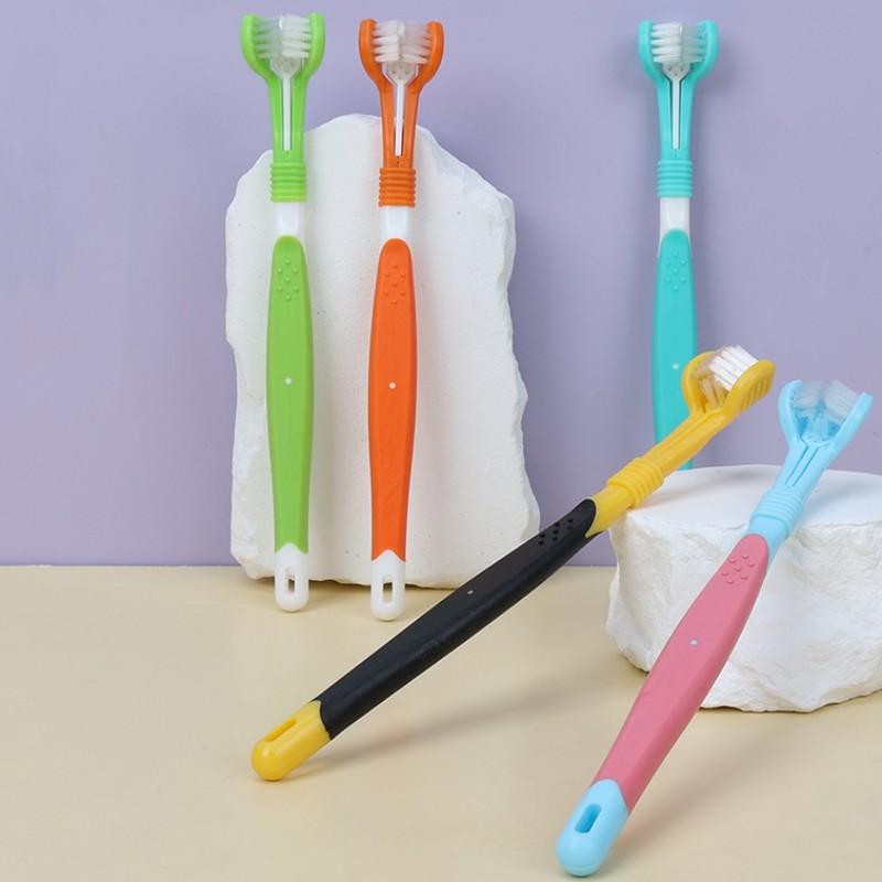 Dog Toothbrush Three Sided Pet Toothbrush Oral Cleaning Three Headed Brush for Dog Teeth Cleaning Soft Hair Dogs Toothbrushes