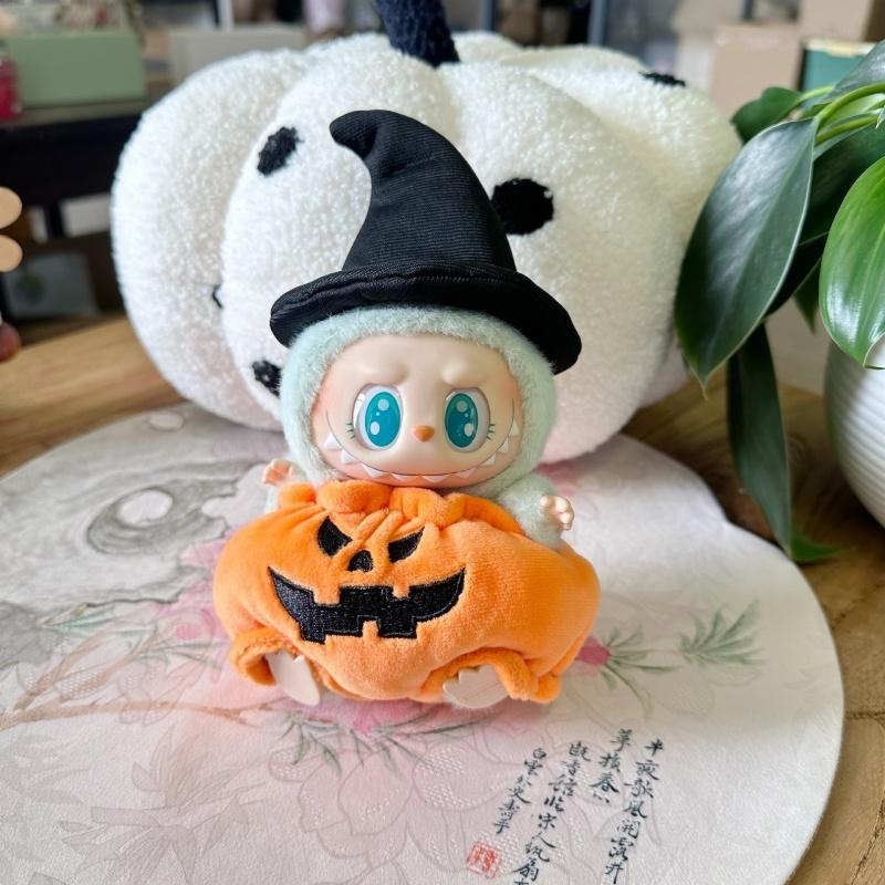 (clothes Only) For 17cm Labubu Doll Halloween Pumpkin Hoodie Set Idol Sitting Party Mini Plush Cute Decoration Costume